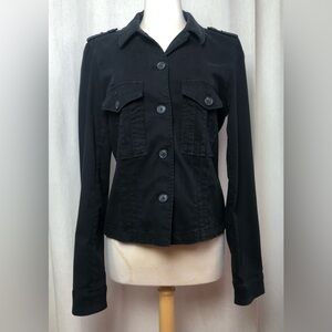 PAIGE Stacey Utility Jacket Black Military Lyocell Women Large Epaulet Cropped